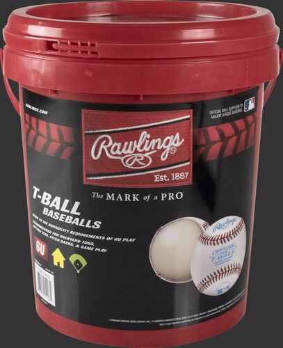 TVBBUCK12 Red bucket of 12 youth t-ball baseballs