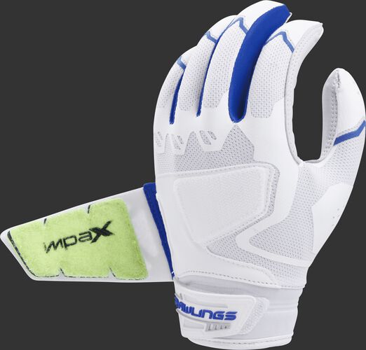 Back of a white/royal FPWPBG-R Workhorse batting glove with the Impax pad