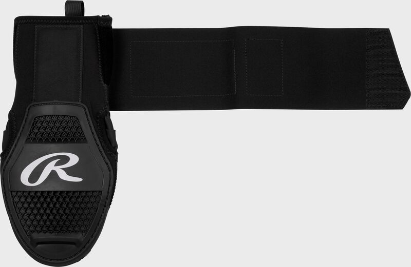 Back of a black sliding mitt with the wrist strap stretched out