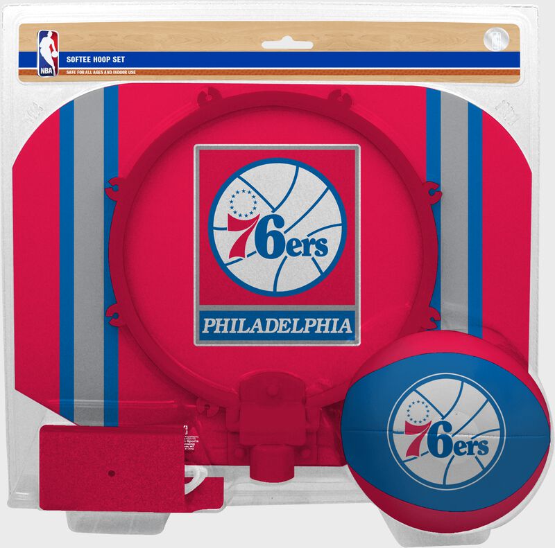 Rawlings Red and Blue NBA Philadelphia 76ers Softee Hoop Set With Team Logo on Ball and Backboard SKU #03544196114