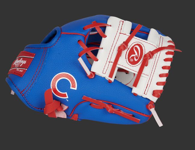 Thumb of a blue/white Chicago Cubs 10-Inch team logo glove with a white I-web and Cubs logo on the thumb - SKU: 22000008111