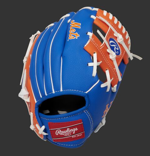 Back of a blue/orange New York Mets 10-Inch I-web glove with a red Rawlings patch - SKU: 22000017111