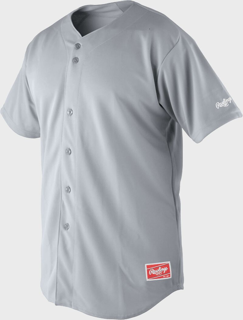 Front of Rawlings Blue Gray Adult Short Sleeve Jersey  - SKU #RJ140