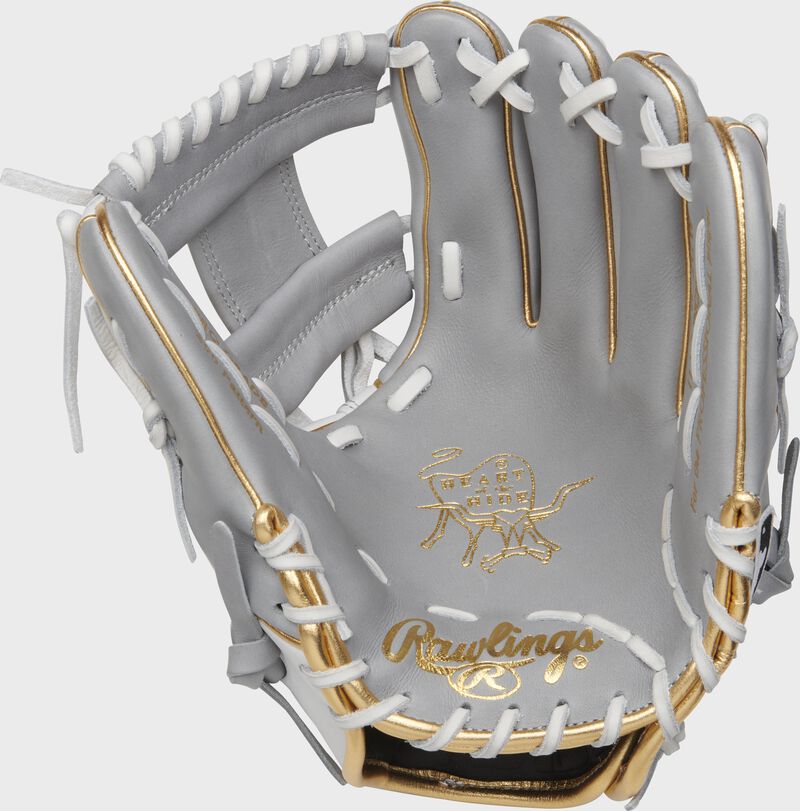 PRO204W-2GW Rawlings HOH exclusive glove with a grey palm, white laces and grey I-web