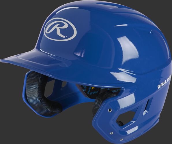 Left angle view of a royal MCH01A Mach high school/college batting helmet