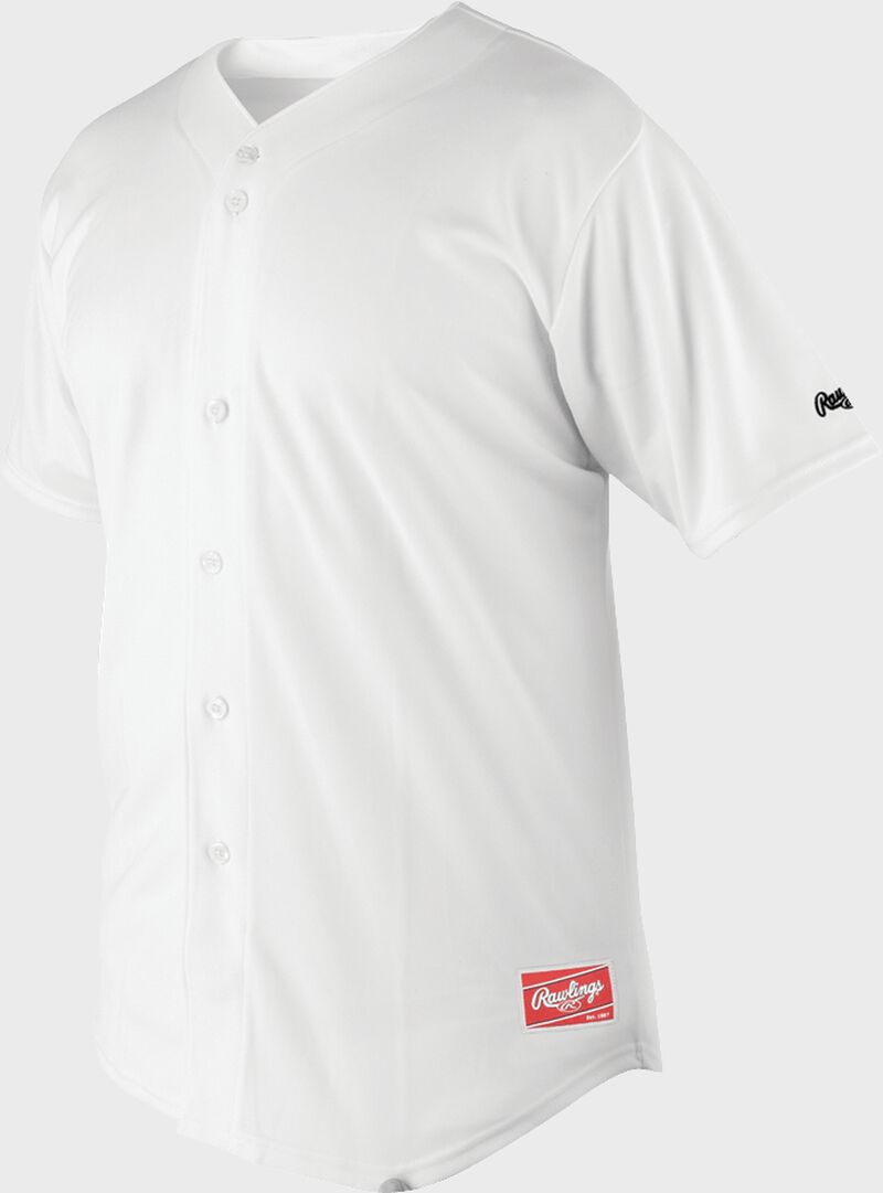 Front of Rawlings White Adult Short Sleeve Jersey  - SKU #RBJ150 loading=