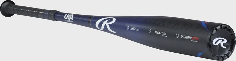 Angled view of a Clout USA baseball bat with a black end cap - SKU: RUS3C10
