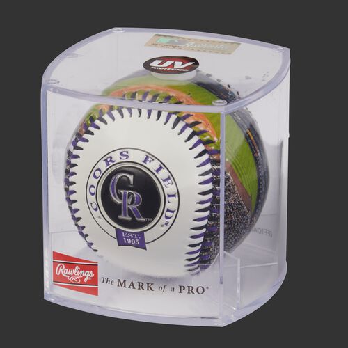 MLB Colorado Rockies stadium baseball in a display case