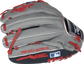 Gray back of a Francisco Lindor R2G infield glove with the MLB logo on the pinky - SKU: PRORFL12N image number null
