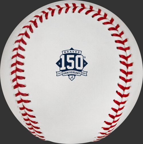 Atlanta Braves 150 year anniversary logo stamped on a MLB baseball - SKU: EA-ROMLBATL150-R