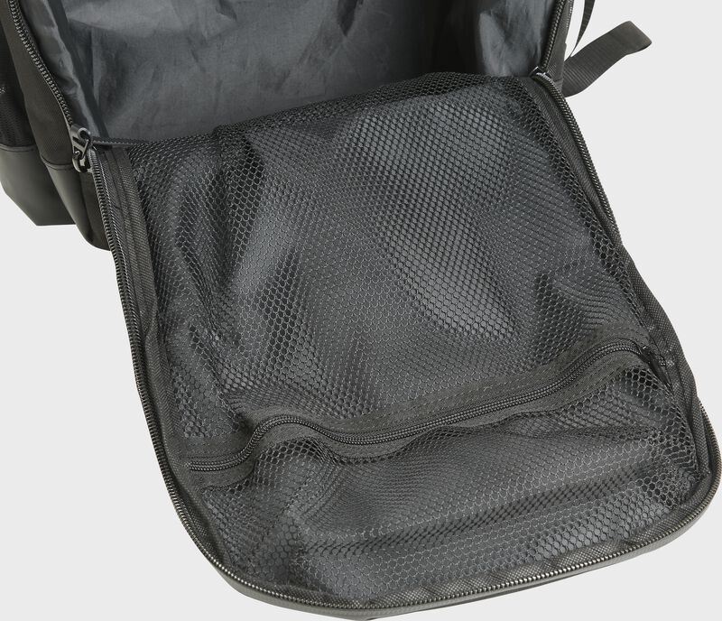 The opened main compartment of a Rawlings black coach's backpack - SKU: CEOBP-B