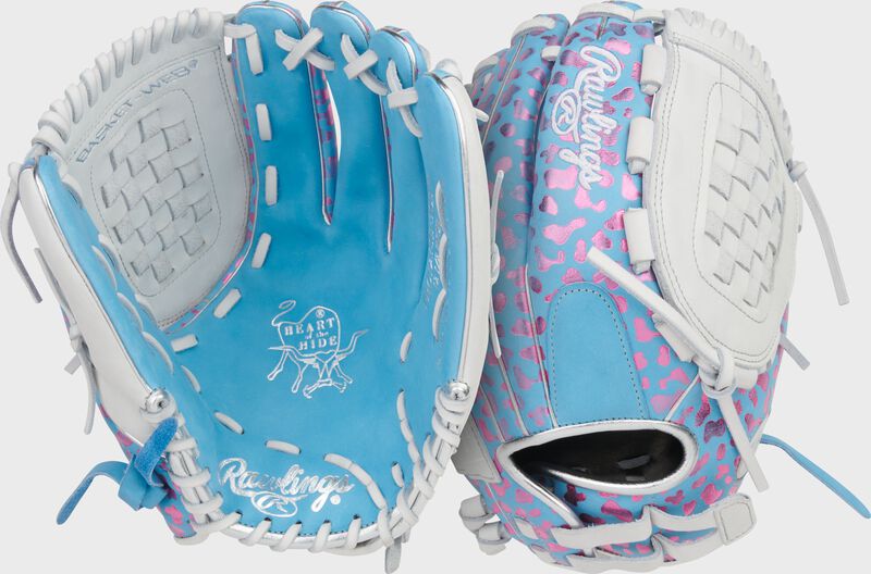Two images showing the palm & back of a Heart of the Hide 12.5-inch Foil Print Fastpitch Softball Glove
