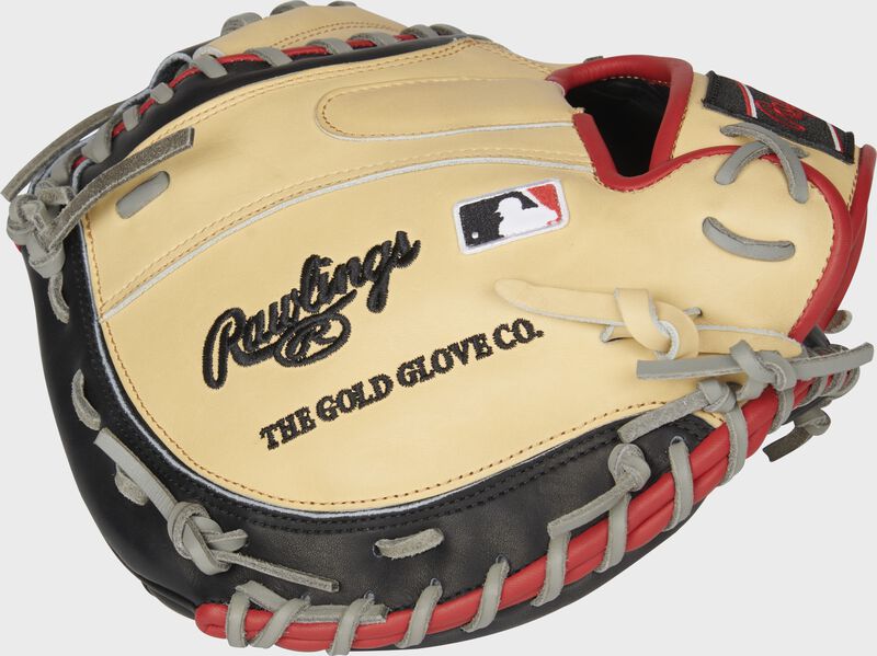 Back of a camel 33-Inch HOH R2G ContoUR fit catcher's mitt with the MLB Logo on the pinky - SKU: PRORCM33UC