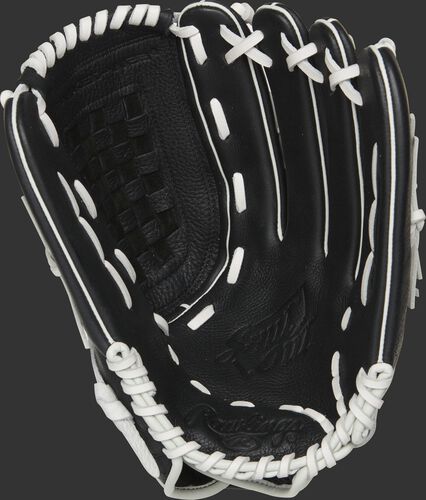 RSO130BW Rawlings Shut Out softball glove with a black palm and white laces