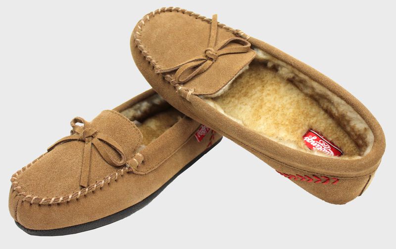 A pair of Women's Baseball Stitch Moccasin Slides - SKU: RF50007-204