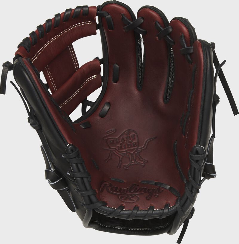 PRO1125-2PMP Rawlings Heart of the Hide infield glove with a dark sherry palm and black laces