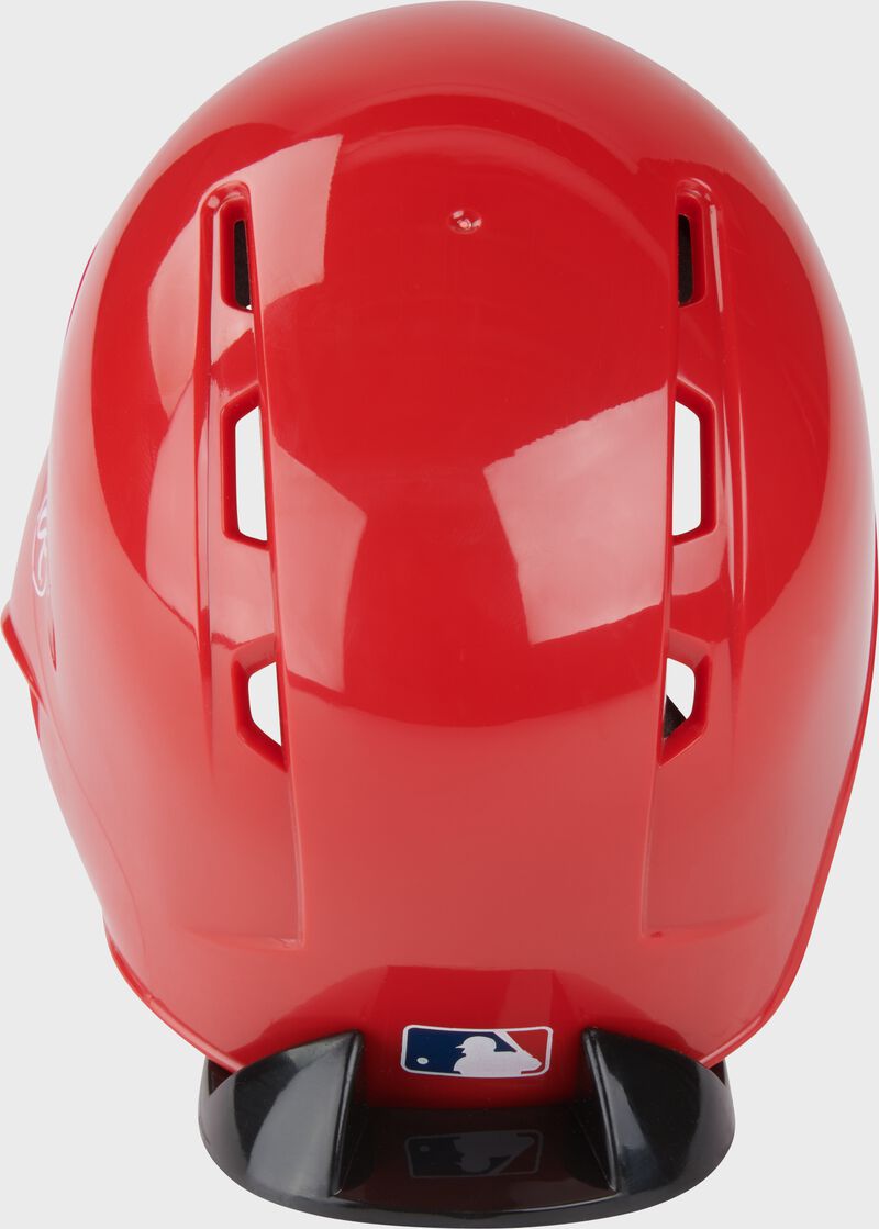 Back of a red St. Louis Cardinals mini replica helmet