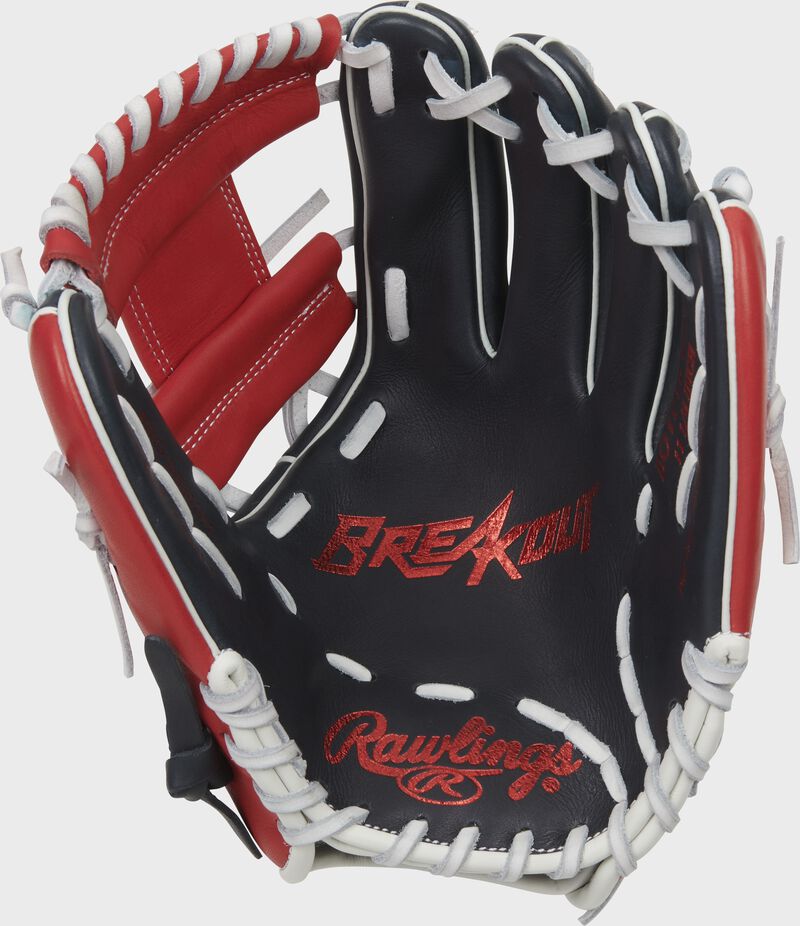 Shell palm view of black, red, and white 2022 Breakout 11.25-inch Youth infield glove