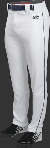 Front of Rawlings White/Navy Youth Launch Semi-Relaxed Piped Baseball Pant - SKU #YLNCHSRP