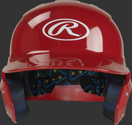 MCH01A Mach baseball batting helmet with a scarlet shell and Oval R logo on the front