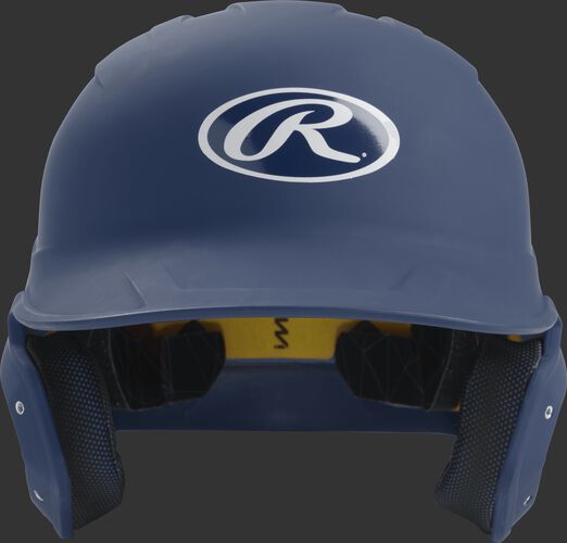 Front of a matte navy MACH senior size batting helmet