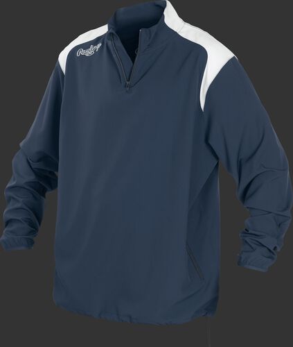 Front of Rawlings Navy Adult Long Sleeve Quarter-Zip Jacket - SKU #FORCEJ-B-88