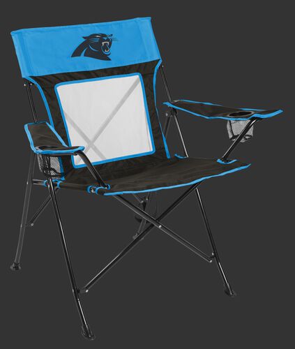 Front of Rawlings Blue and Black NFL Carolina Panthers Game Changers Chair With Team Logo SKU #00651090111