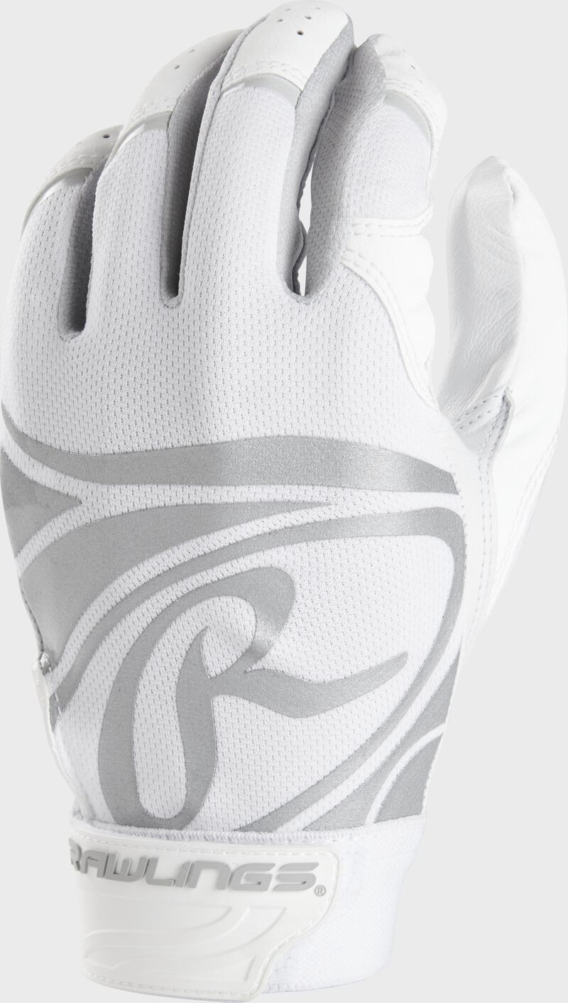 Back of a white 2022 Rawlings women's storm softball batting glove - SKU: FP2SBG