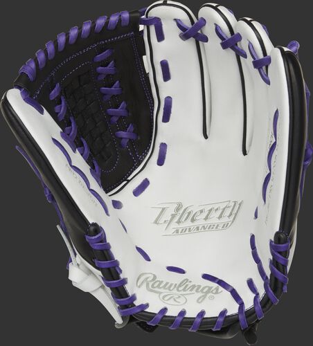 RLA125-18PU Rawlings Liberty Advanced Color Series glove with a white palm and purple laces