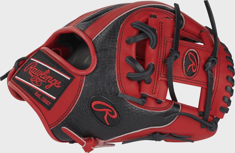 Thumb of a scarlet/black ColorSync 8.0 Heart of the Hide 11.5" croc infield glove with a scarlet I-web - SKU: PRO204-2SBC
