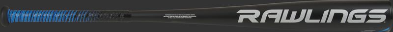 White Rawlings logo on the barrel of a black 2021 -5 Rawlings 5150 USA baseball bat - SKU: US155