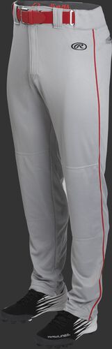 Front of Rawlings Blue Gray/Scarlet Youth Launch Semi-Relaxed Piped Baseball Pant - SKU #YLNCHSRP