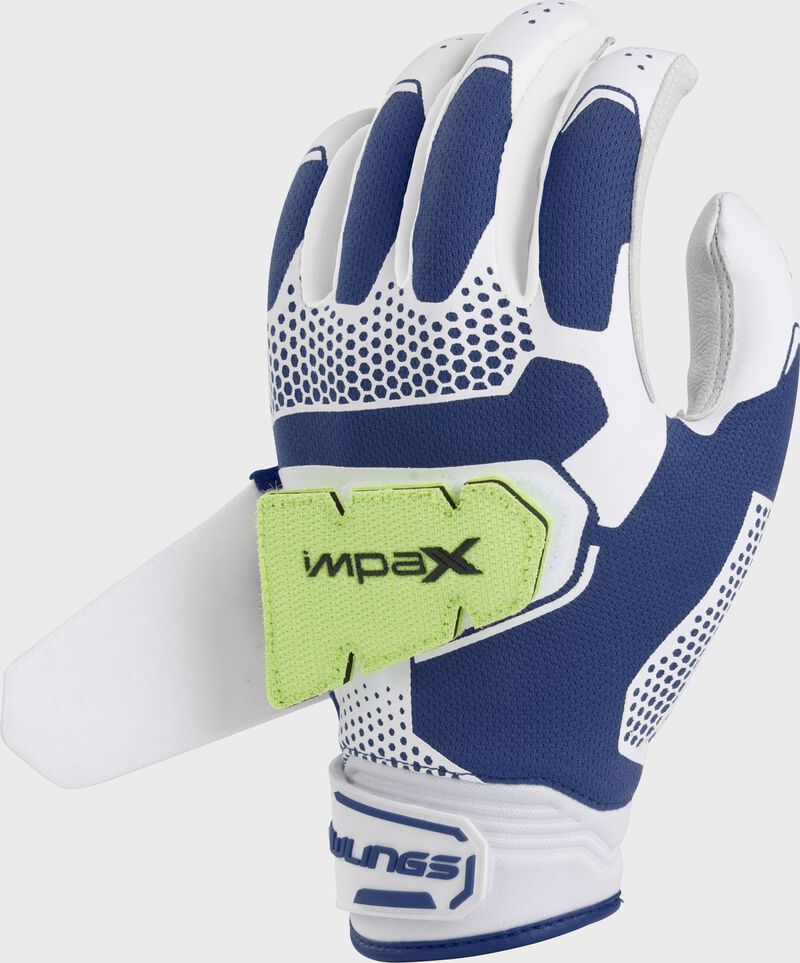 Impax pad on the back of a navy workhorse pro fastpitch batting glove - SKU: FP2PBG-N