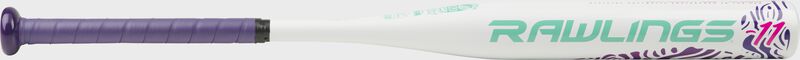 FPZO11 Ombre fastpitch bat with a white barrel, mint logo and purple grip