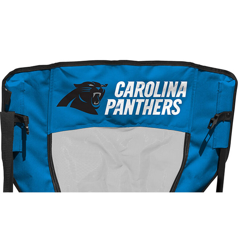 Back of Rawlings Blue and Black NFL Carolina Panthers High Back Chair With Team Name SKU #09211090518 loading=
