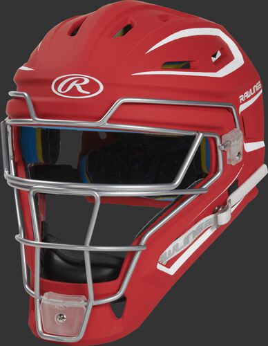 CHMCHS scarlet Mach adult catcher's helmet with white trim
