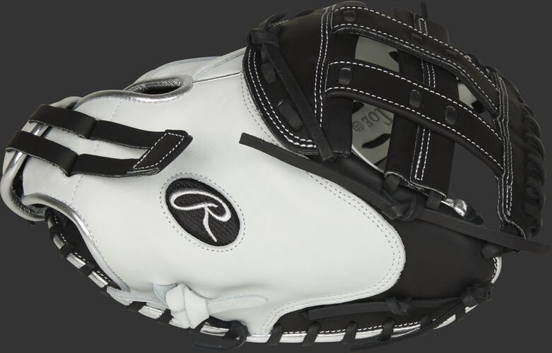 Thumb of a white/black RLACM33FPBP Liberty Advanced Color Series 33-inch catcher's mitt with a black H web