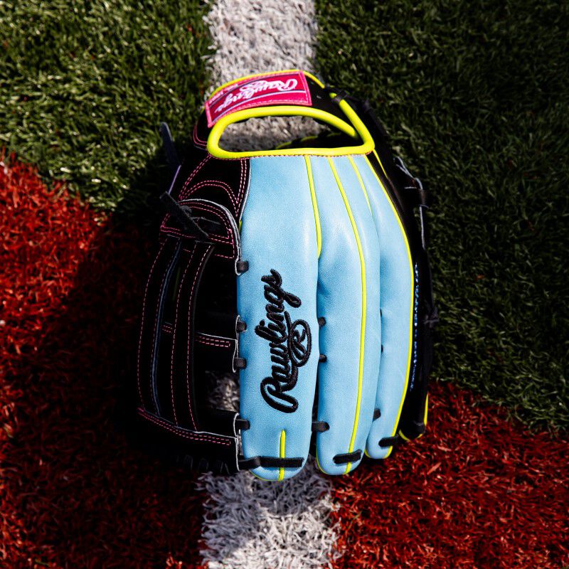A ColorSync 8.0 Heart of the Hide outfield glove on a field