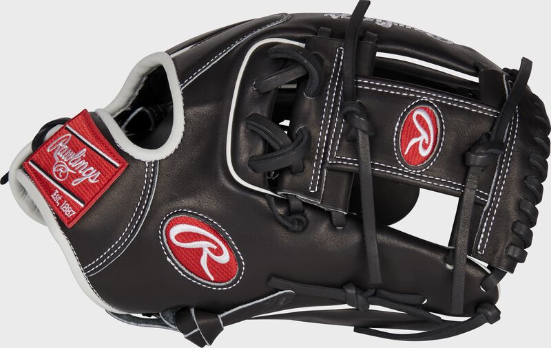 Thumb Side view of black and white 2021 Gleyber Torres Pro Preferred infield glove SKU#-RSGPROS2175-2GT