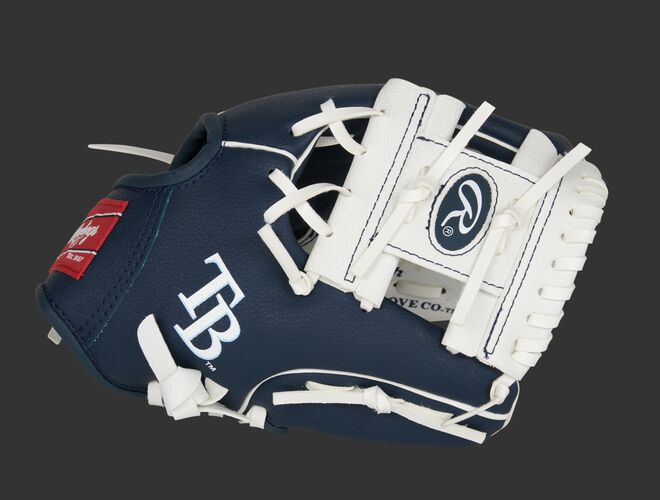 Thumb of a navy/white Tampa Bay Rays 10-Inch team logo glove with a white I-web and TB logo on the thumb - SKU: 22000009111