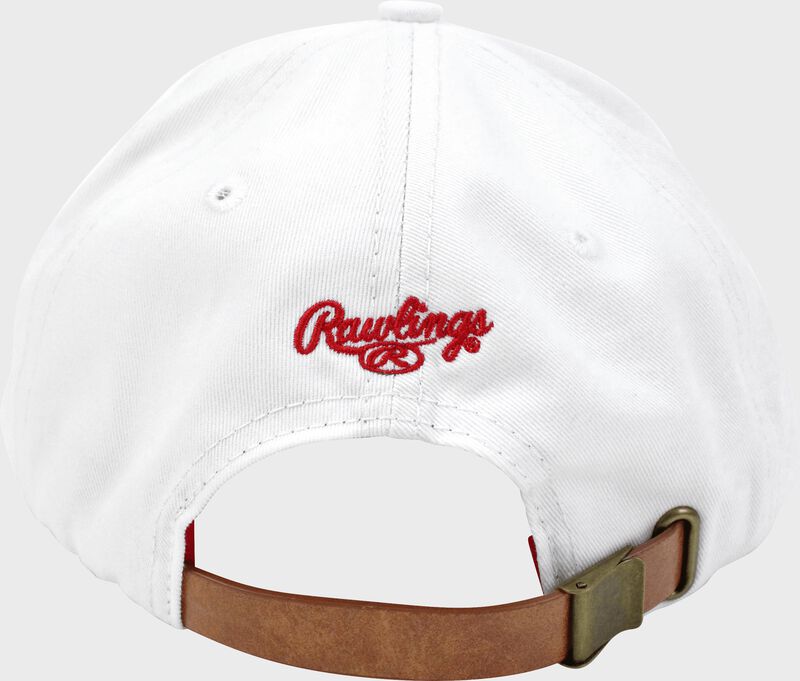 Back of Rawlings Women's Change Up White Baseball Stitch Oval-R Logo Hat - SKU #RC40000-100