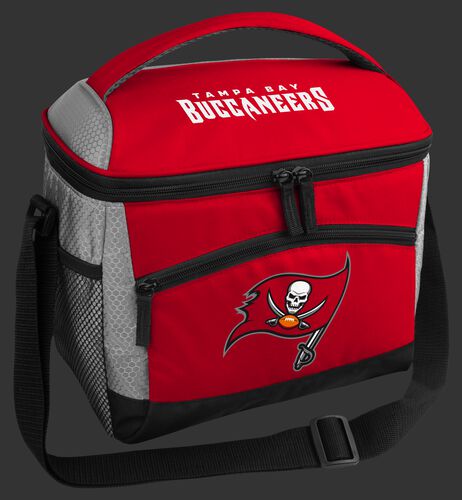 A red Tampa Bay Buccaneers 12 can soft sided cooler with a team logo on the front - SKU: 10111086111