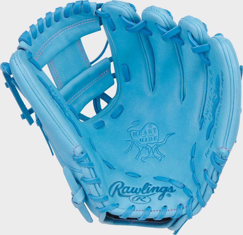 Palm of a Heart of the Hide 11.5-Inch Columbia Blue Infield Glove with Columbia blue laces