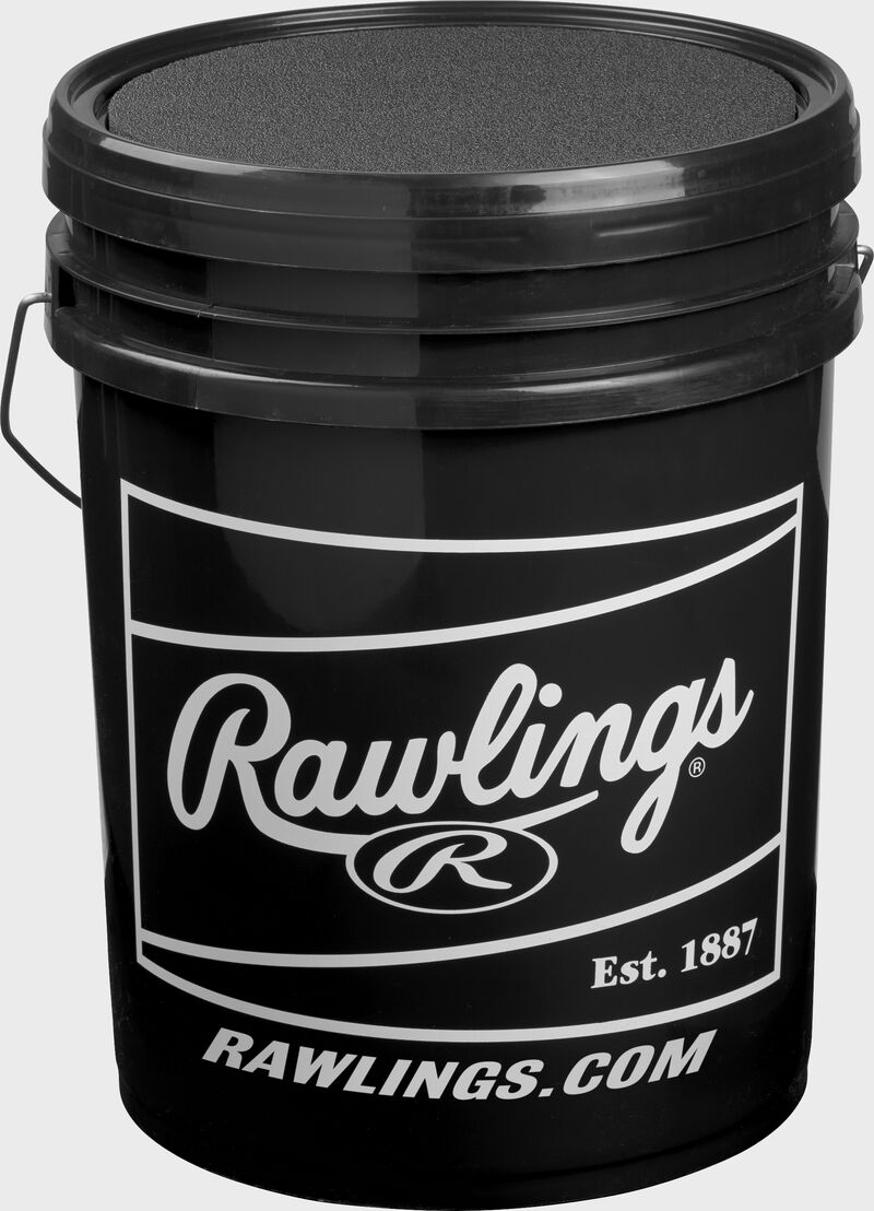 Black bucket with a white patch of FSR100UPBUCK24 Ultimate Practice baseballs