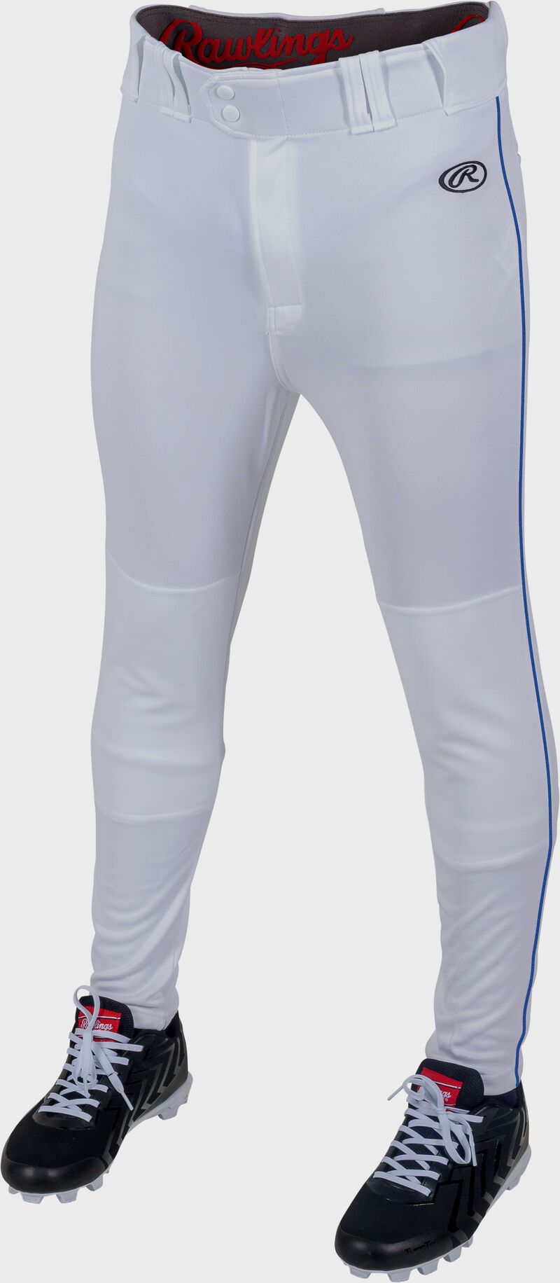 Rawlings Launch Jogger Fit Piped Baseball Pants, Adult M, White/Royal