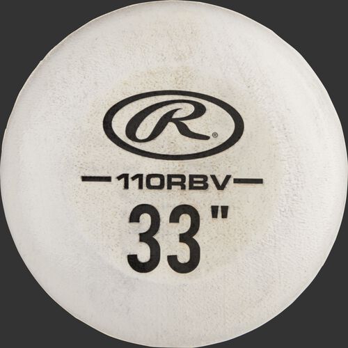 White knob of a 110RBV Rawlings Velo birch bat