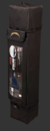 Black carry case of a 9x9 Los Angeles Chargers canopy with a team logo on the side compartment - SKU: 03231083113
