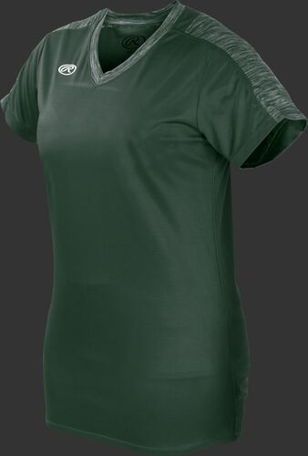Front of Rawlings Dark Green Girl's Short Sleeve Launch Jersey - SKU #WLNCHJG-B-88