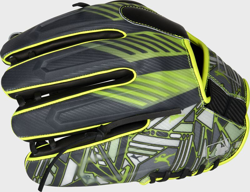 Pinky back view of neon green and black 2022 REV1X 11.75-inch infield glove