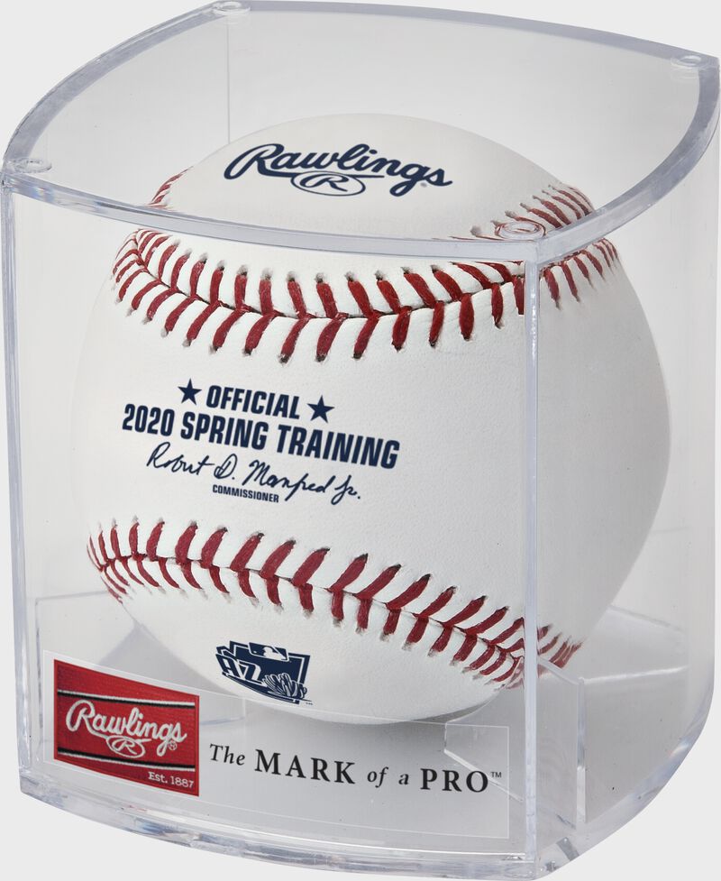 A 2020 MLB Arizona Spring Training ball in a display cube - SKU: ROMLBSTAZ20